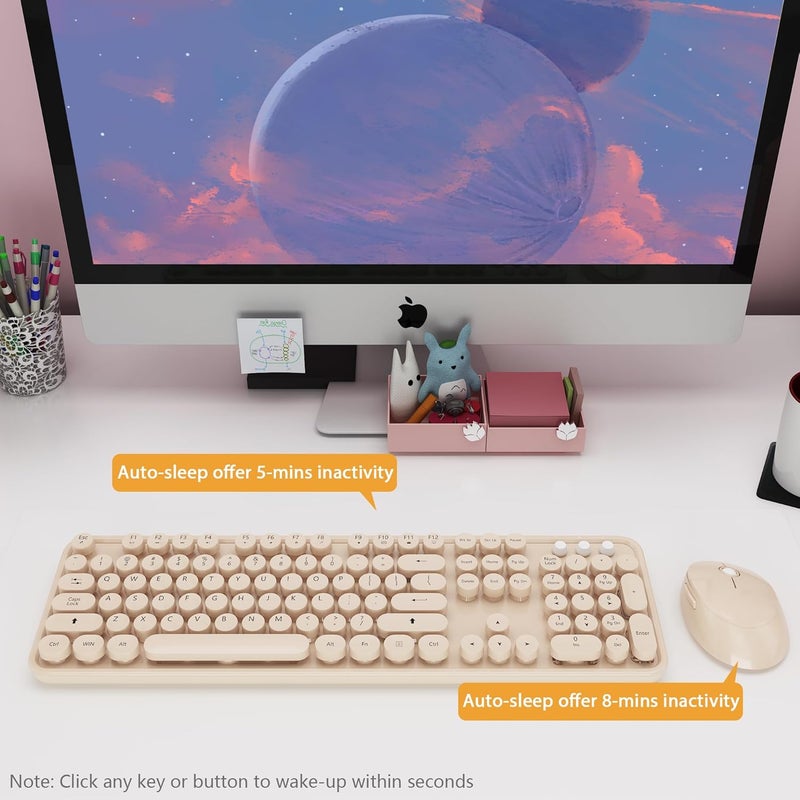 Kootop Wireless Keyboard, Cute Colorful 104 Keys Typewriter Retro Round Keycaps Keyboard for PC Laptop,Desktop,Windows, Home and Office Keyboards, s500 coffee - Image 4